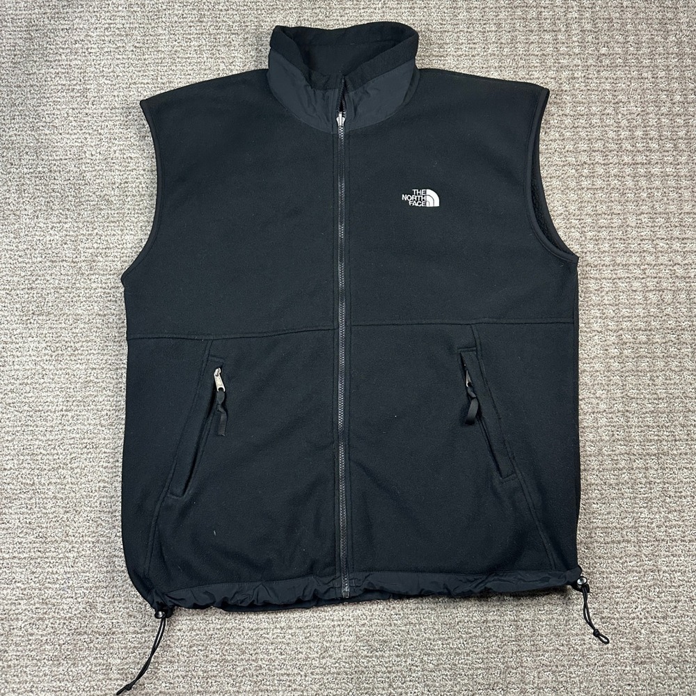 Vintage 90s The North Face Fleece Vest Made in USA Black Full Zip Nylon XL